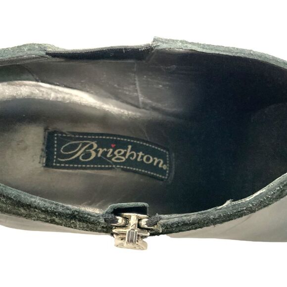Brighton Black Genuine Leather Ankle Booties with Silver Hardware and Suede Trim - Picture 9 of 12